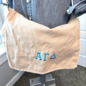 ALPHA GAMMA DELTA AGD SORORITY BEIGE KHAKI MESSENGER BAG BOOK TOTE WOMEN COTTON